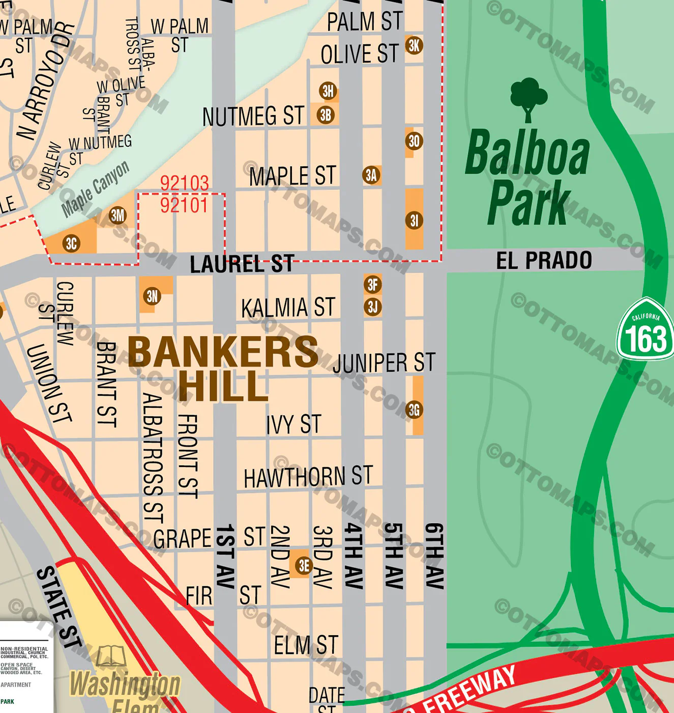 Hillcrest and Bankers Hill Map, San Diego, CA - FILES - PDF and AI, editable, vector, royalty free - Image 2