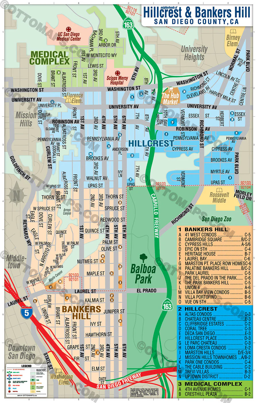 Hillcrest and Bankers Hill Map, San Diego, CA - FILES - PDF and AI, editable, vector, royalty free - Image 3