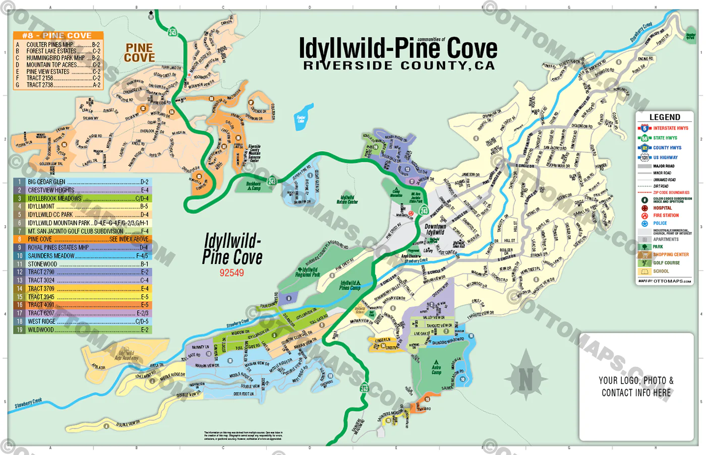 Idyllwild-Pine Cove, Riverside County, CA - FILES - PDF and AI Files, editable, vector, royalty free