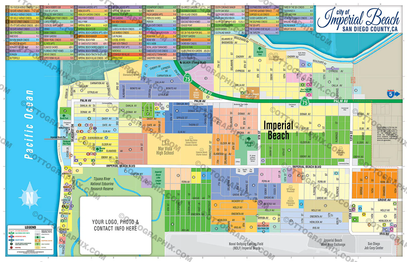 Imperial Beach Map, San Diego County, CA - FILES - PDF and AI, editable, vector, royalty free
