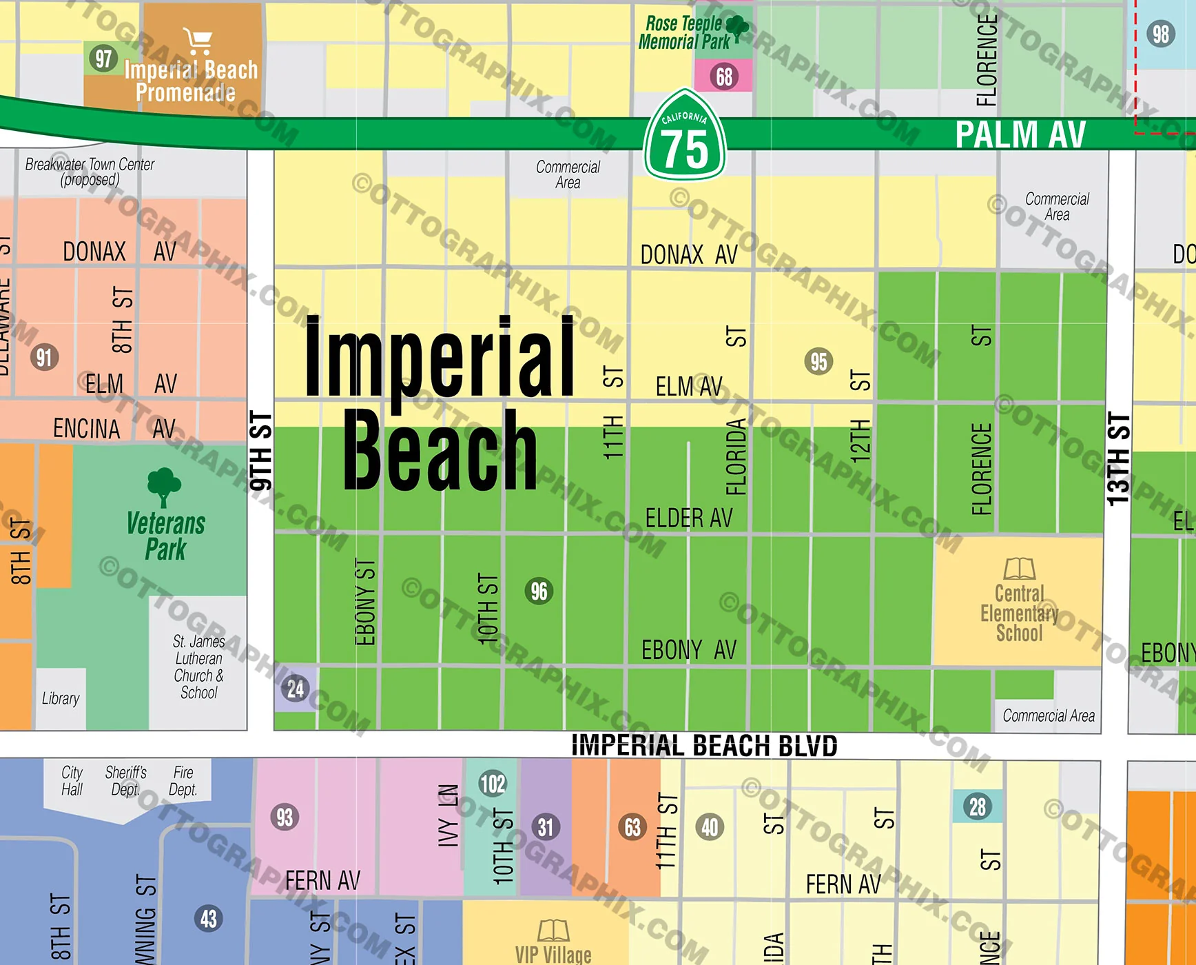 Imperial Beach Map, San Diego County, CA - FILES - PDF and AI, editable, vector, royalty free - Image 2