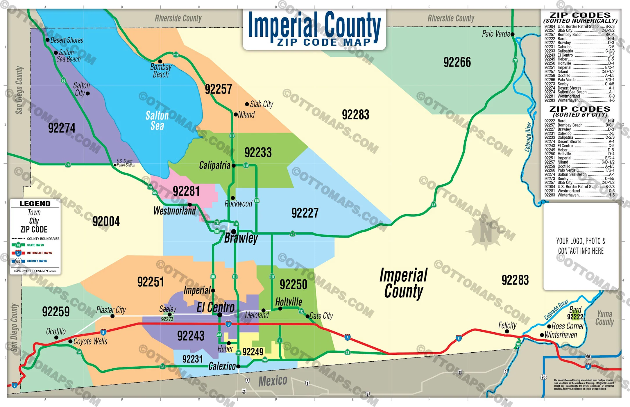 Imperial County Zip Code Map - FILES - PDF and AI, editable, vector, royalty free