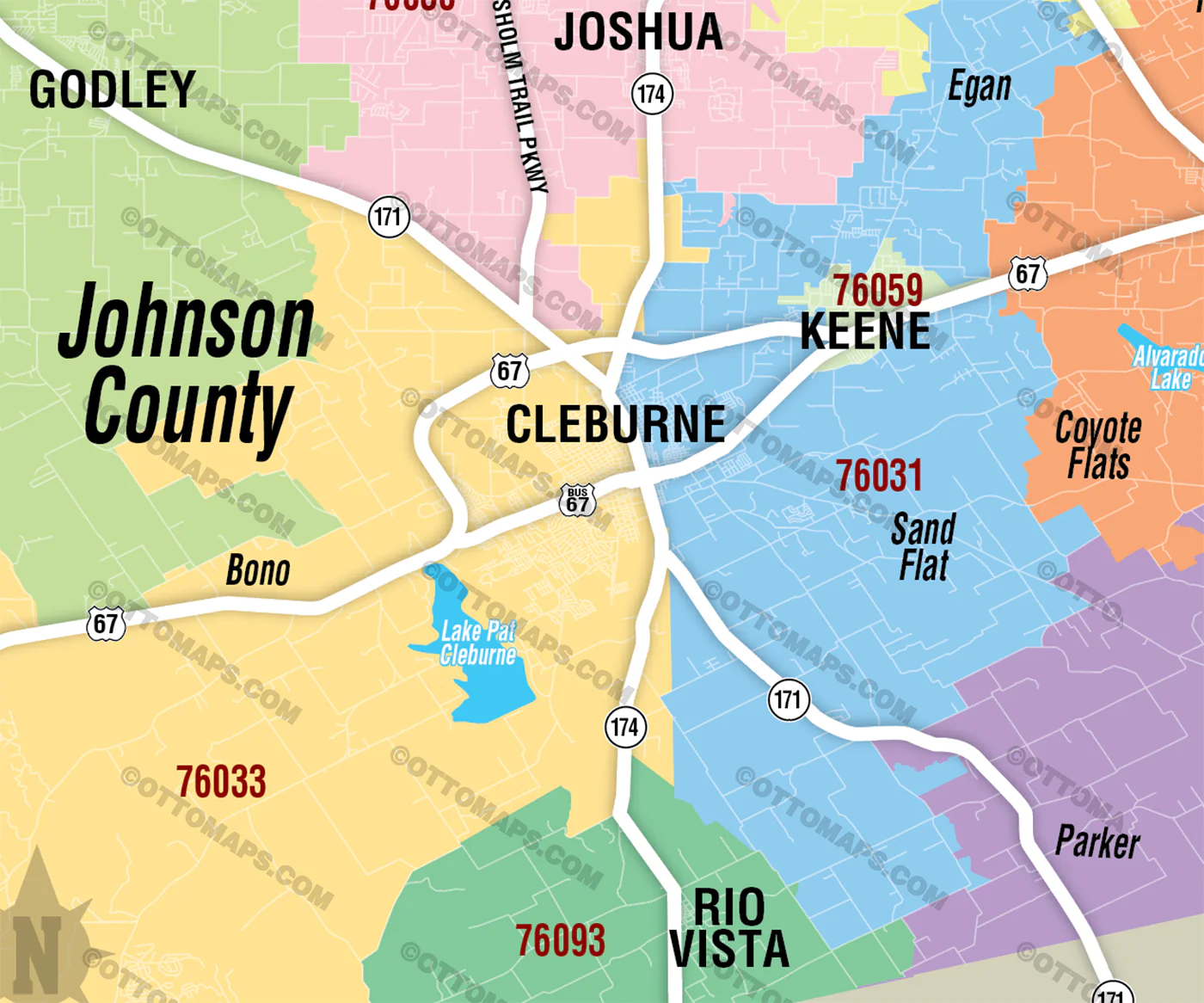 Johnson County, TX Zip Code Map - FILES - PDF and AI Files, editable, vector, royalty free - Image 2