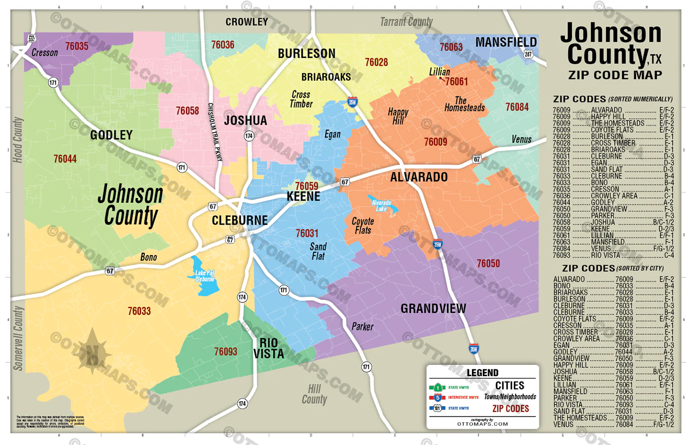 Johnson County, TX Zip Code Map - FILES - PDF and AI Files, editable, vector, royalty free - Image 3