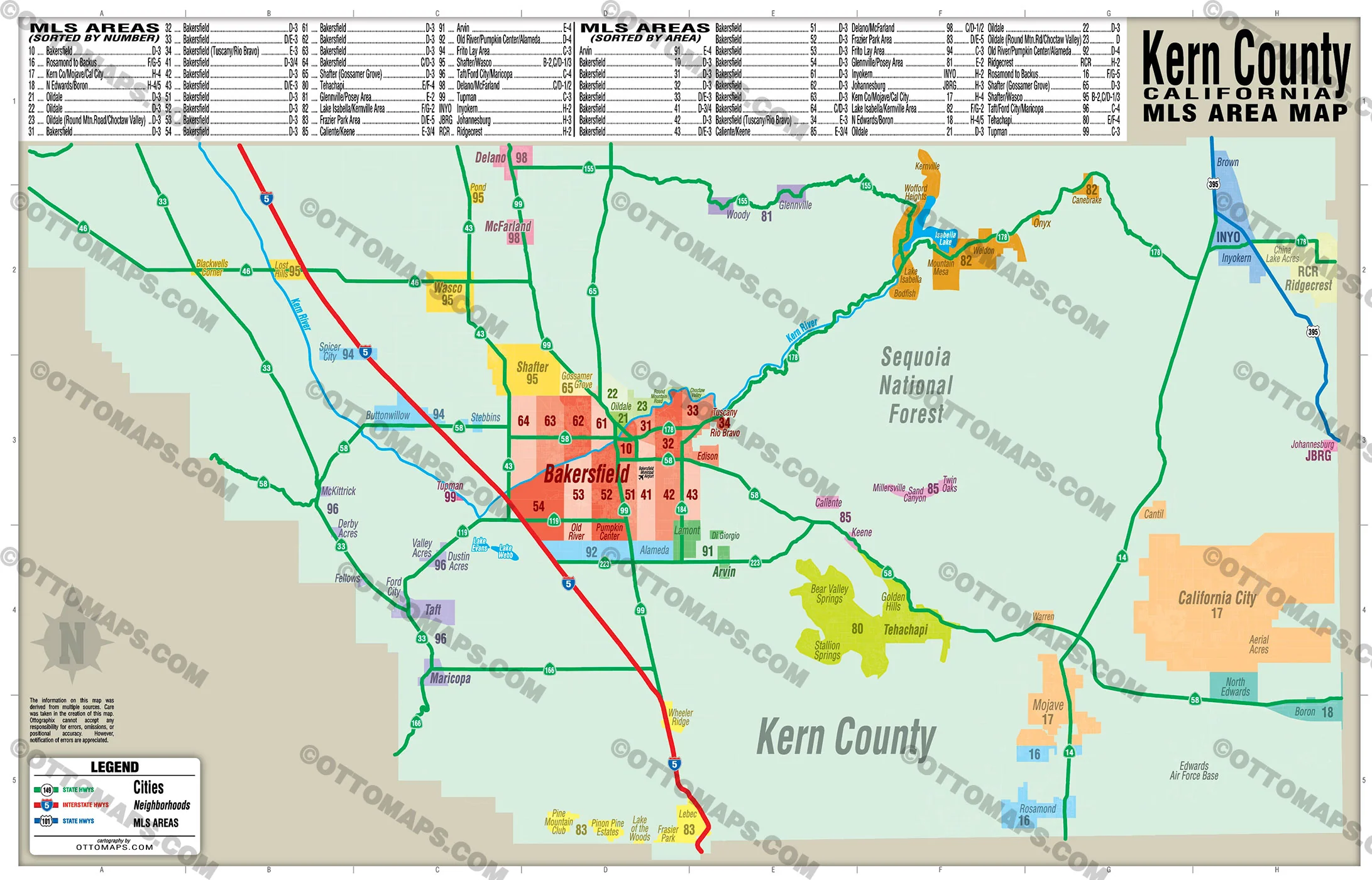 Kern County MLS Area Map - California - FILES - PDF and AI, editable, vector, royalty free - Image 3