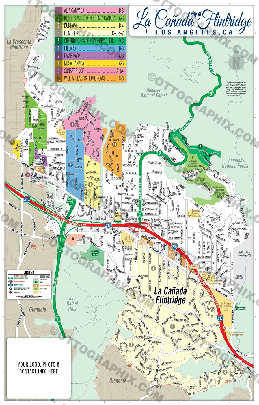La Canada Flintridge Map, Los Angeles County, CA - FILES - PDF and AI, editable, vector, royalty free