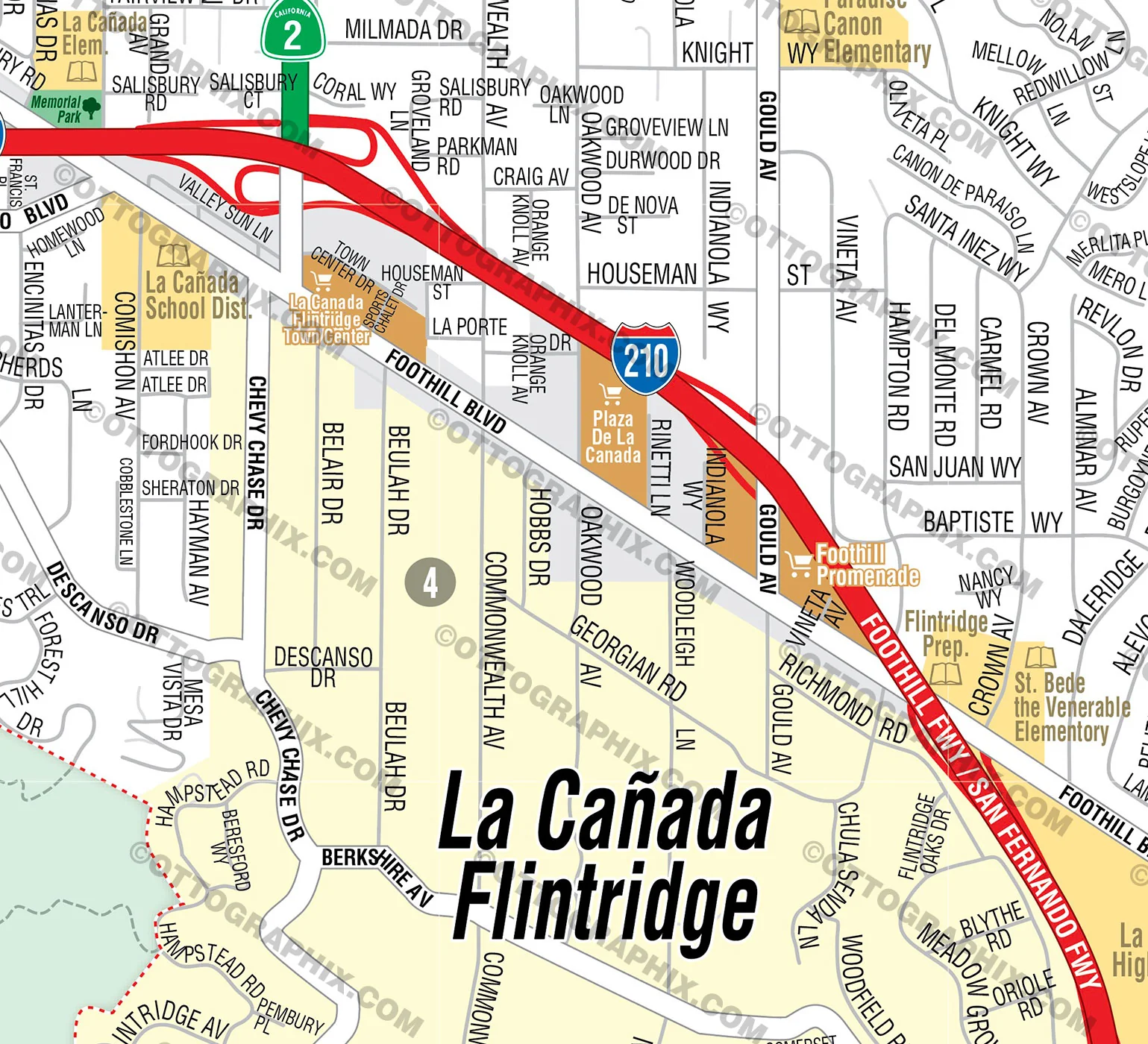 La Canada Flintridge Map, Los Angeles County, CA - FILES - PDF and AI, editable, vector, royalty free - Image 2