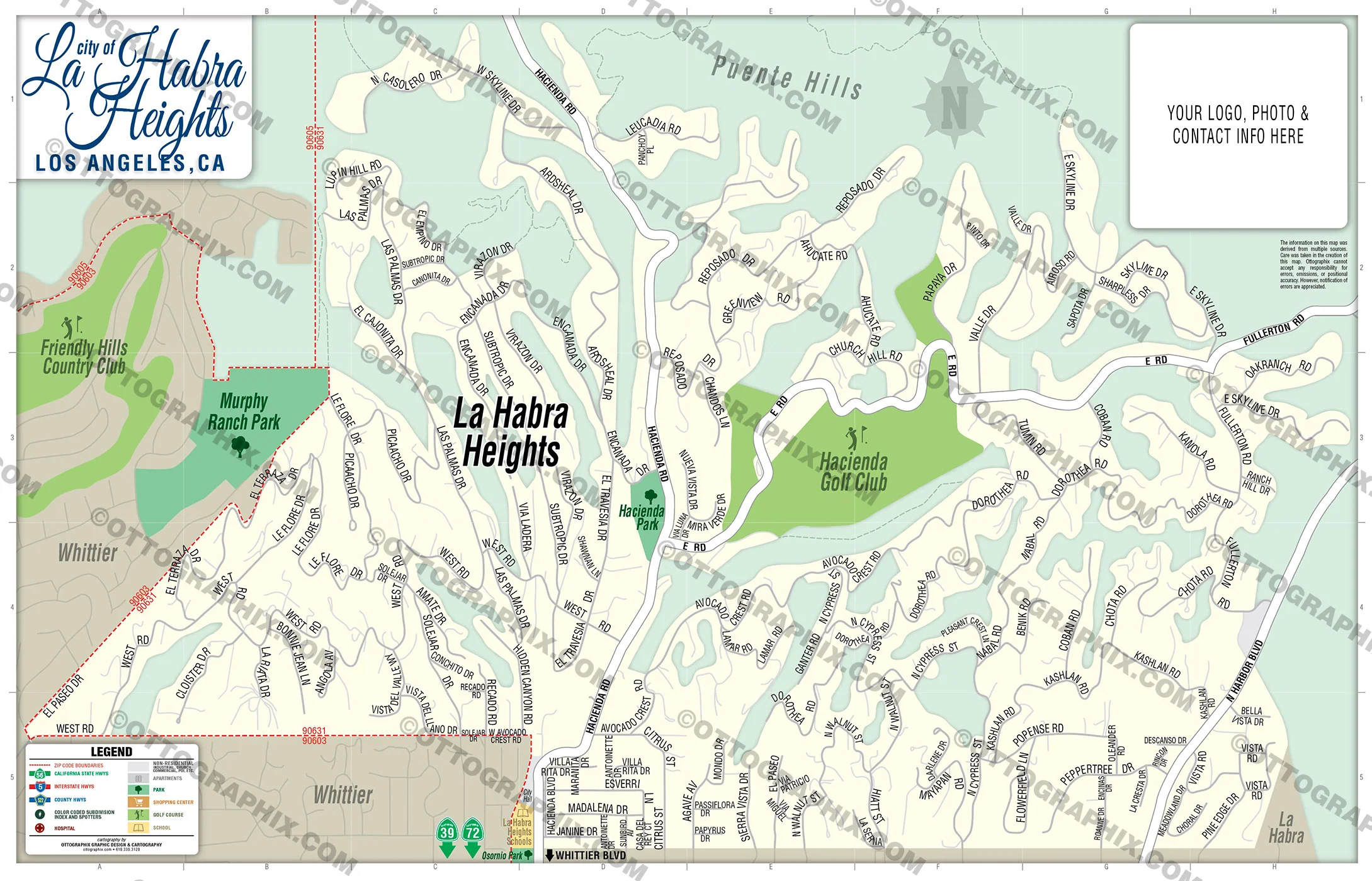 La Habra Heights Map, Los Angeles County, CA - FILES - PDF and AI, editable, vector, royalty free