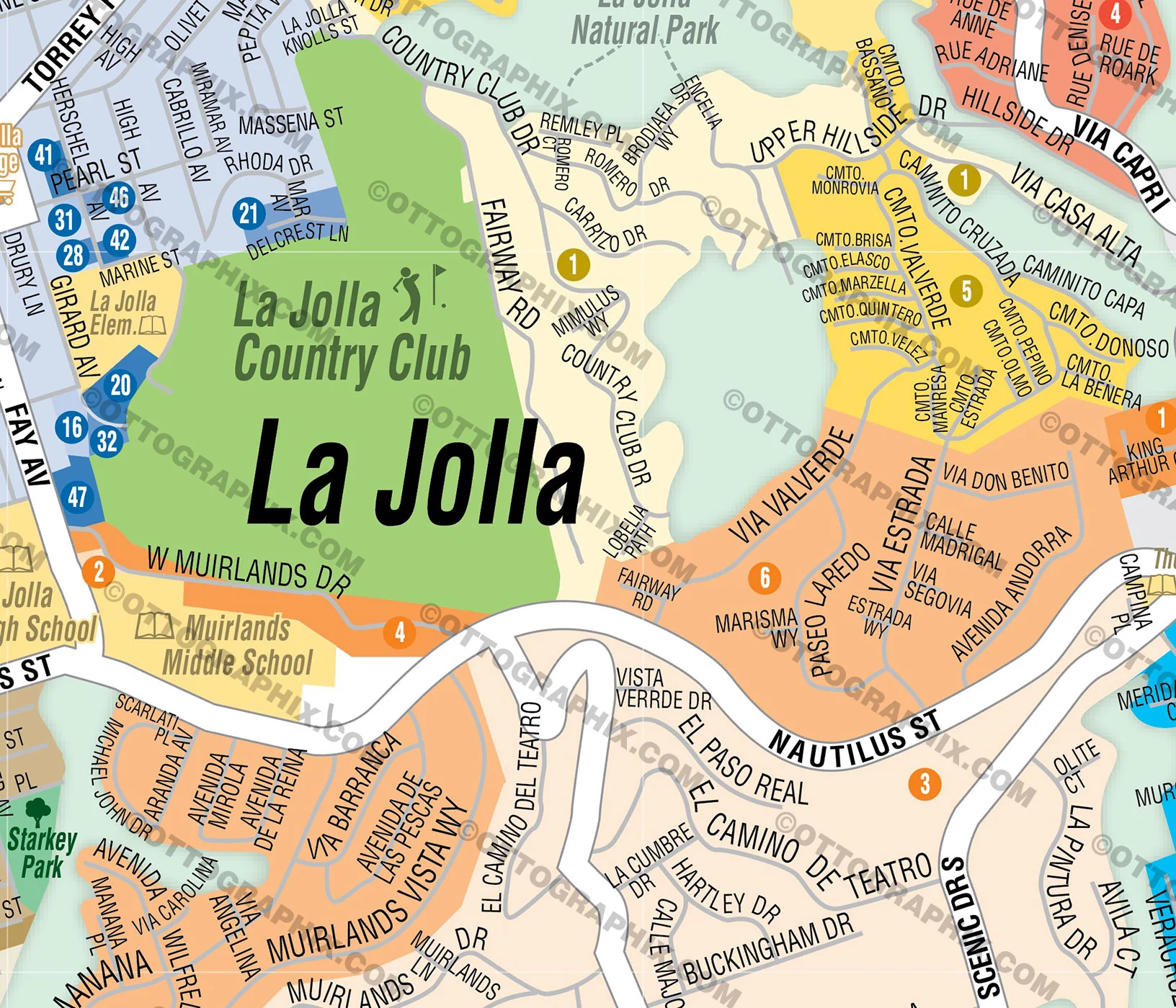 La Jolla Map, San Diego County - Neighborhoods and Subdivisions - FILES - PDF and AI, editable, vector, royalty free - Image 2