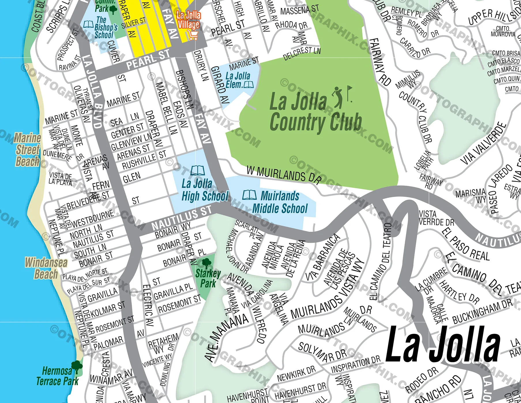 La Jolla Map with Street Index, San Diego County, CA - FILES - PDF and AI, editable, vector, royalty free - Image 2