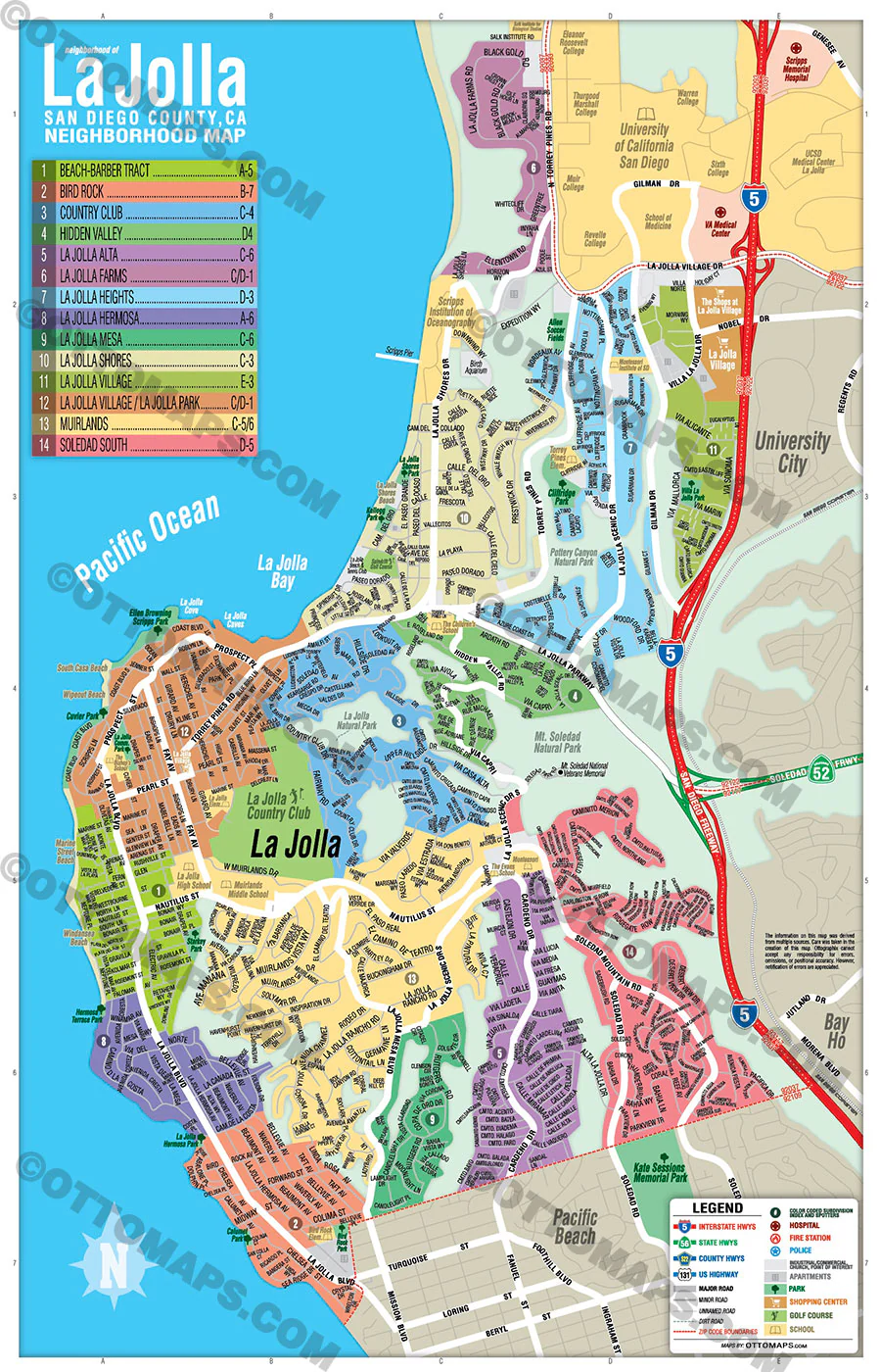 La Jolla Neighborhood Map, San Diego County - FILES - PDF and AI, editable, vector, royalty free - Image 3