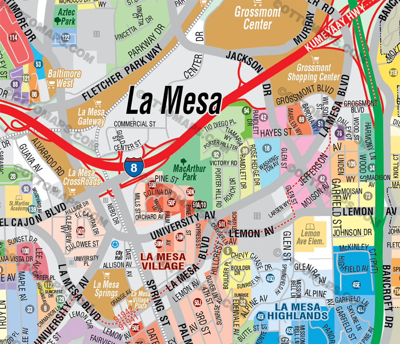 La Mesa Map, San Diego County, CA - FILES - PDF and AI, editable, vector, royalty free - Image 2
