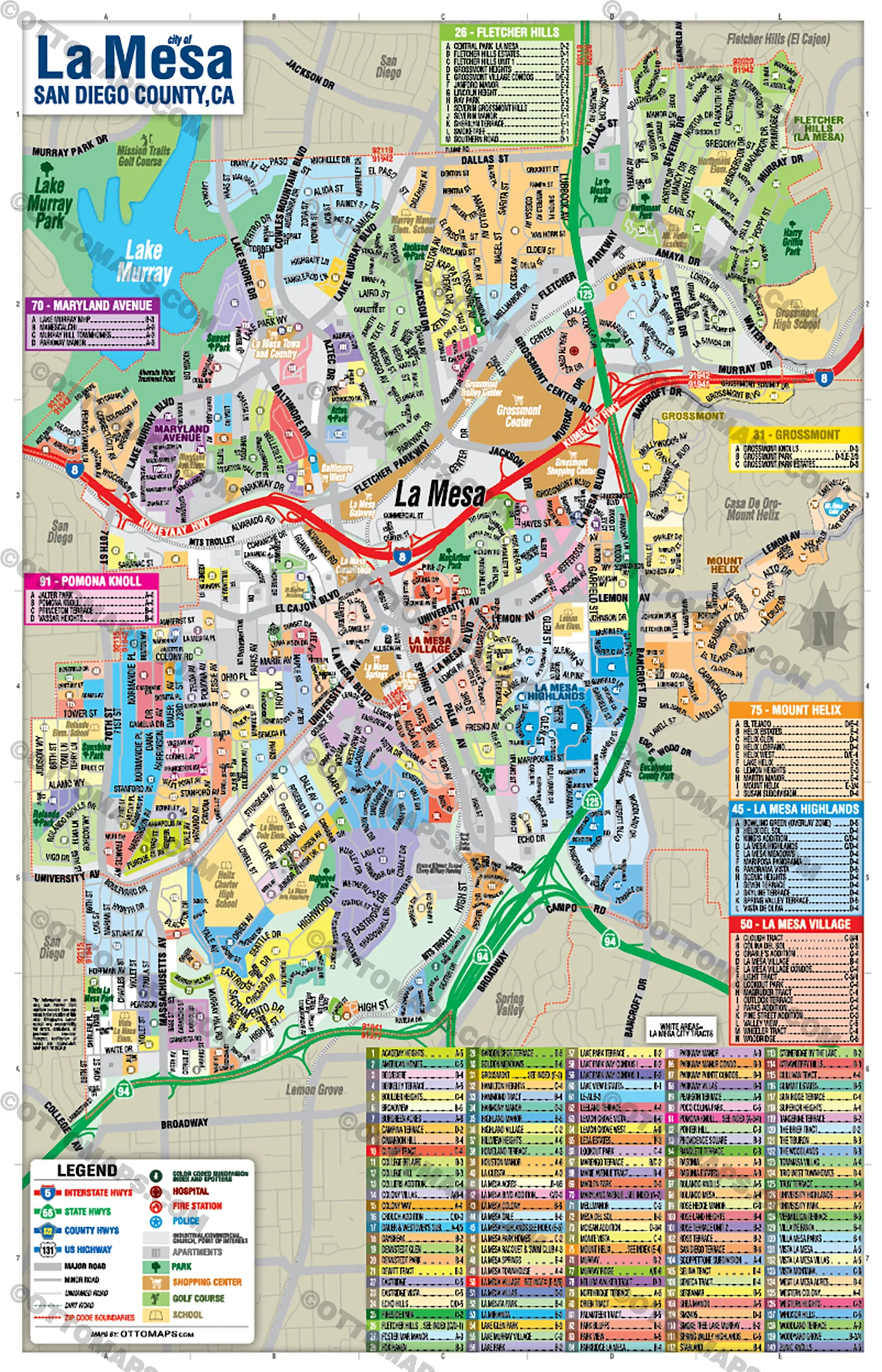 La Mesa Map, San Diego County, CA - FILES - PDF and AI, editable, vector, royalty free - Image 3