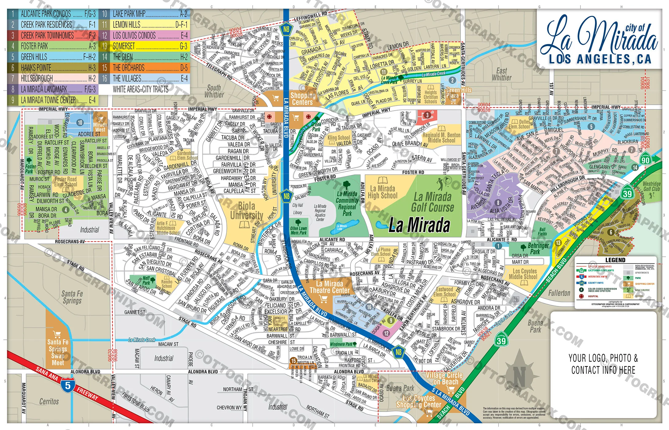 La Mirada Map, Los Angeles County, CA - FILES - PDF and AI, editable, vector, royalty free