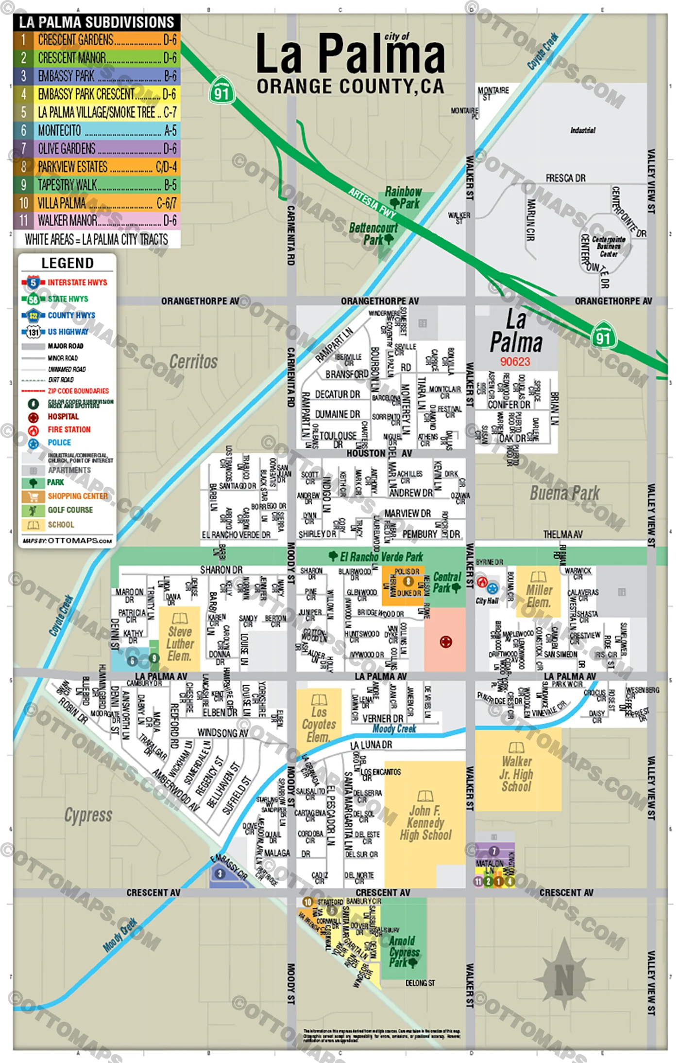 La Palma Map, Orange County - FILES - PDF and AI, editable, vector, royalty free