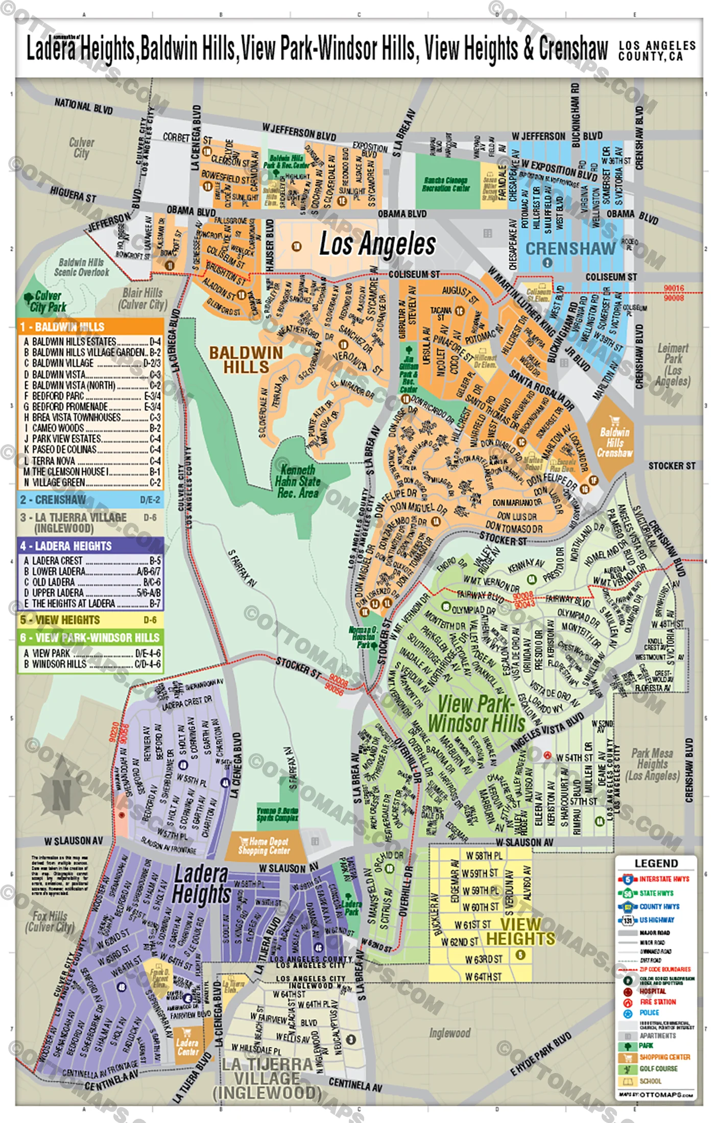 Ladera Heights, Baldwin Hills, View Park-Windsor Hills, View Heights and Crenshaw Map, LA County, CA - FILES - PDF and AI Files, editable, vector, royalty free - Image 3