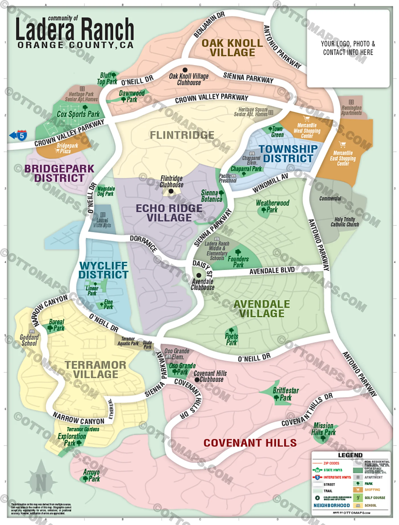 Ladera Ranch Map Tourist Map, Orange County, CA - FILES - PDF and AI, editable, vector, royalty free