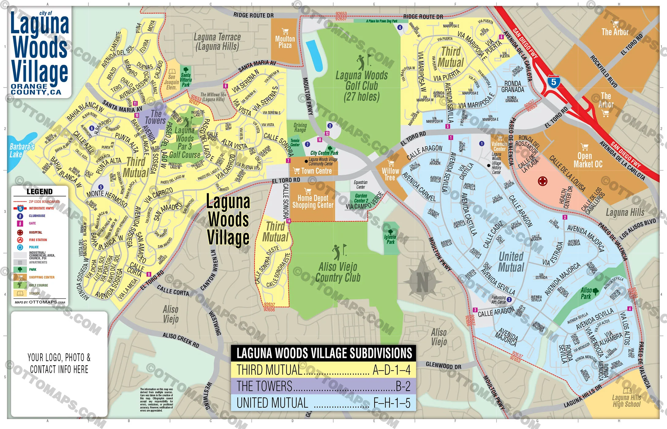 Laguna Woods Village Map, Orange County, CA - FILES - PDF and AI, editable, vector, royalty free
