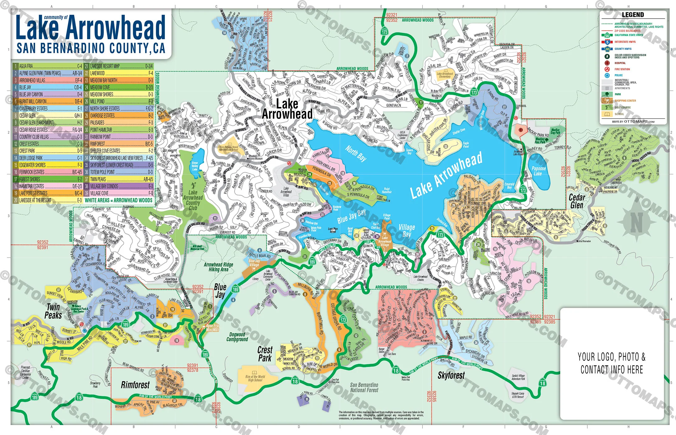 Lake Arrowhead Map, San Bernardino County, CA - FILES - PDF and AI Files, editable, vector, royalty free - Image 3