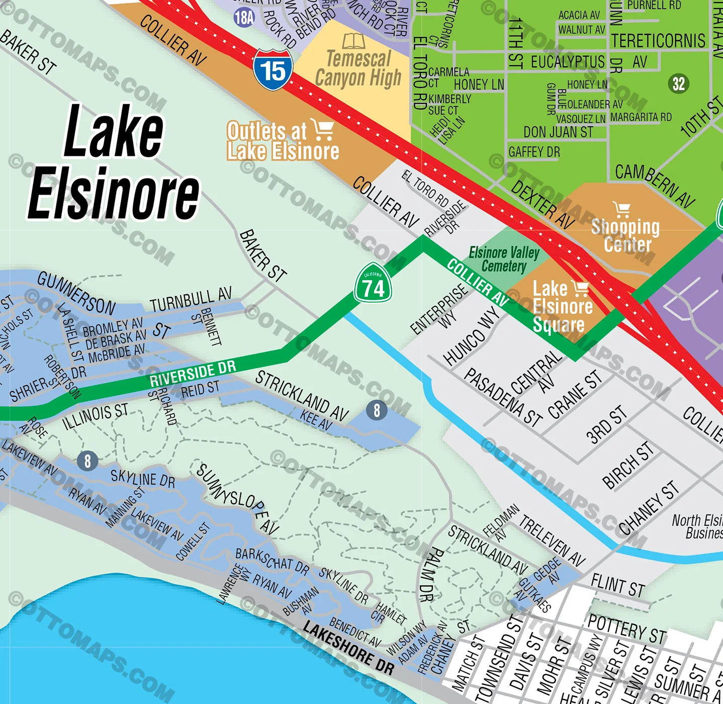 Lake Elsinore Map, Riverside County, CA - FILES - PDF and AI, editable, vector, royalty free - Image 2