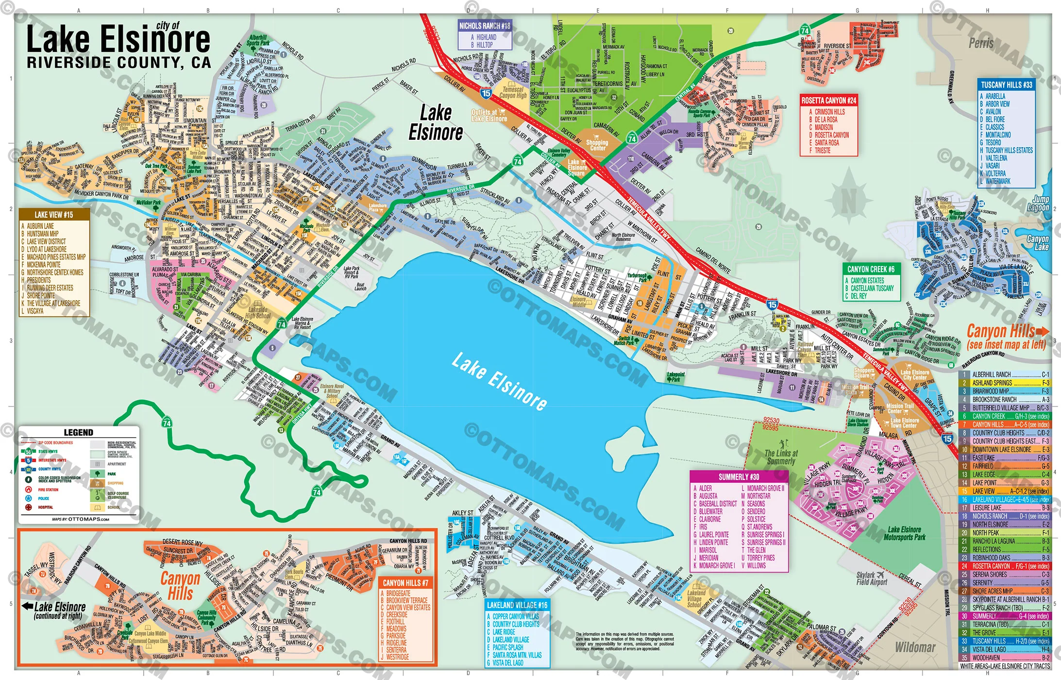 Lake Elsinore Map, Riverside County, CA - FILES - PDF and AI, editable, vector, royalty free - Image 3