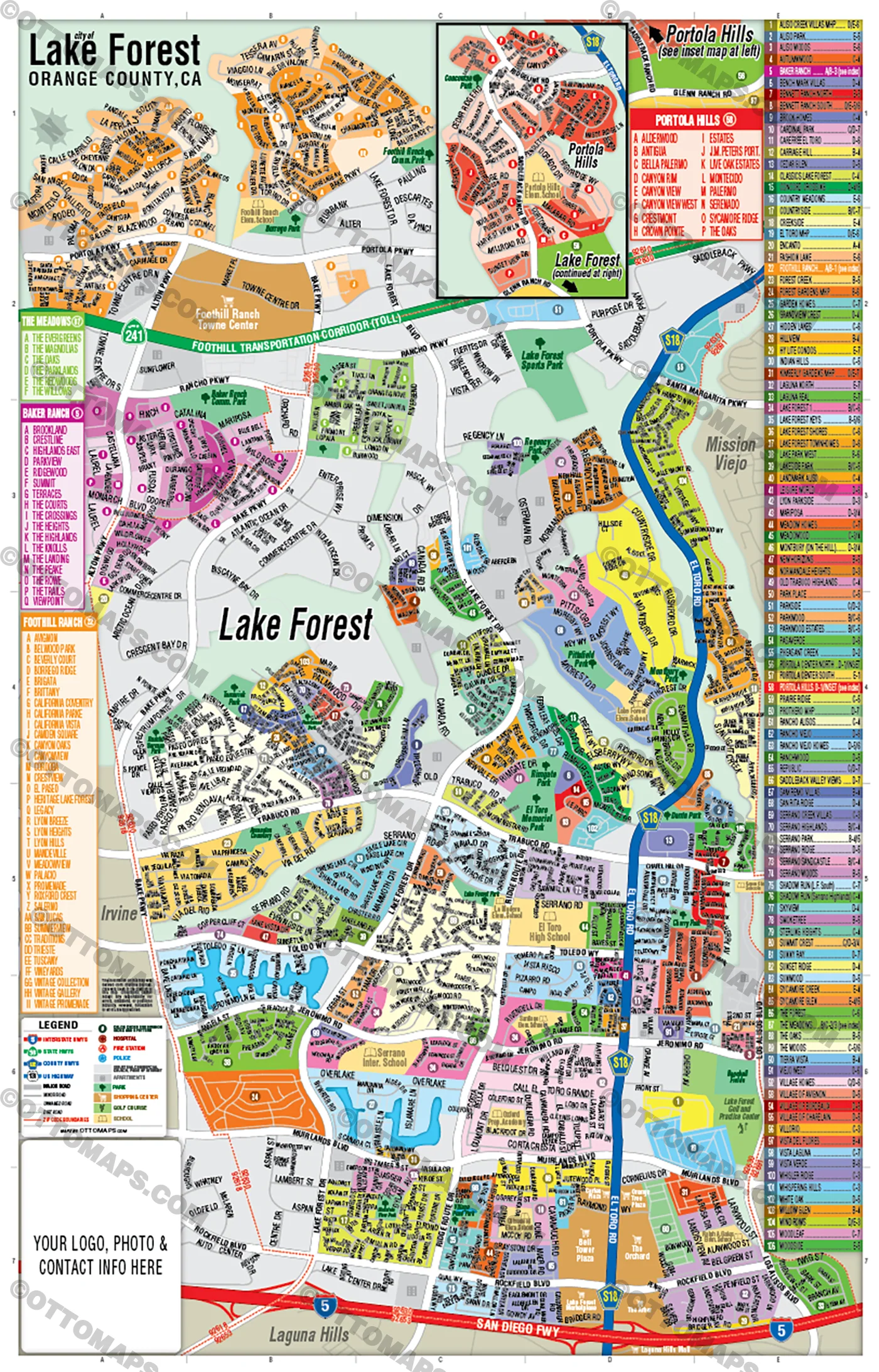 Lake Forest Map, Orange County, CA - FILES - PDF and AI, editable, vector, royalty free