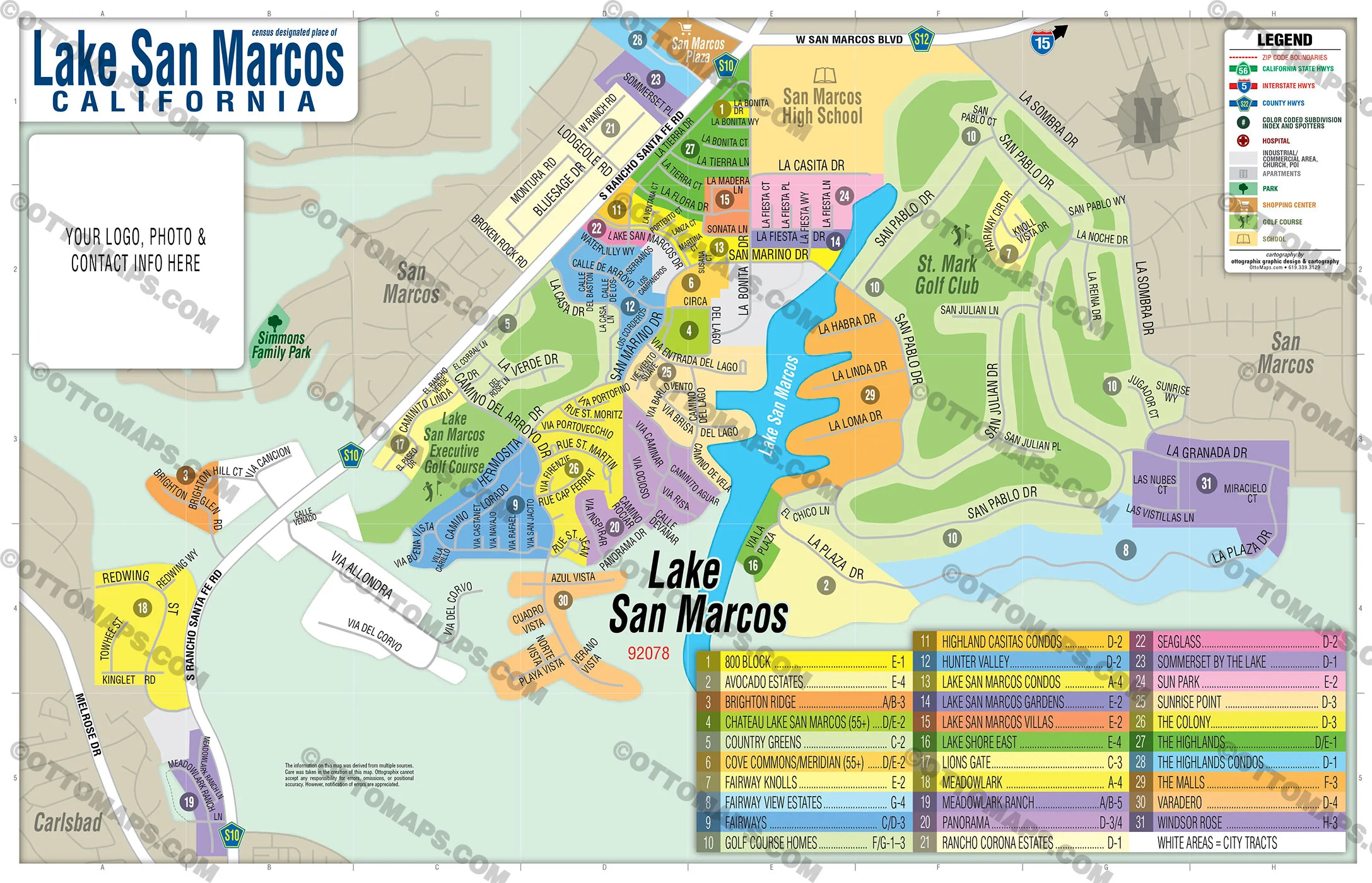 Lake San Marcos Map - PDF, editable, royalty free - FILES - PDF and AI, editable, vector, royalty free