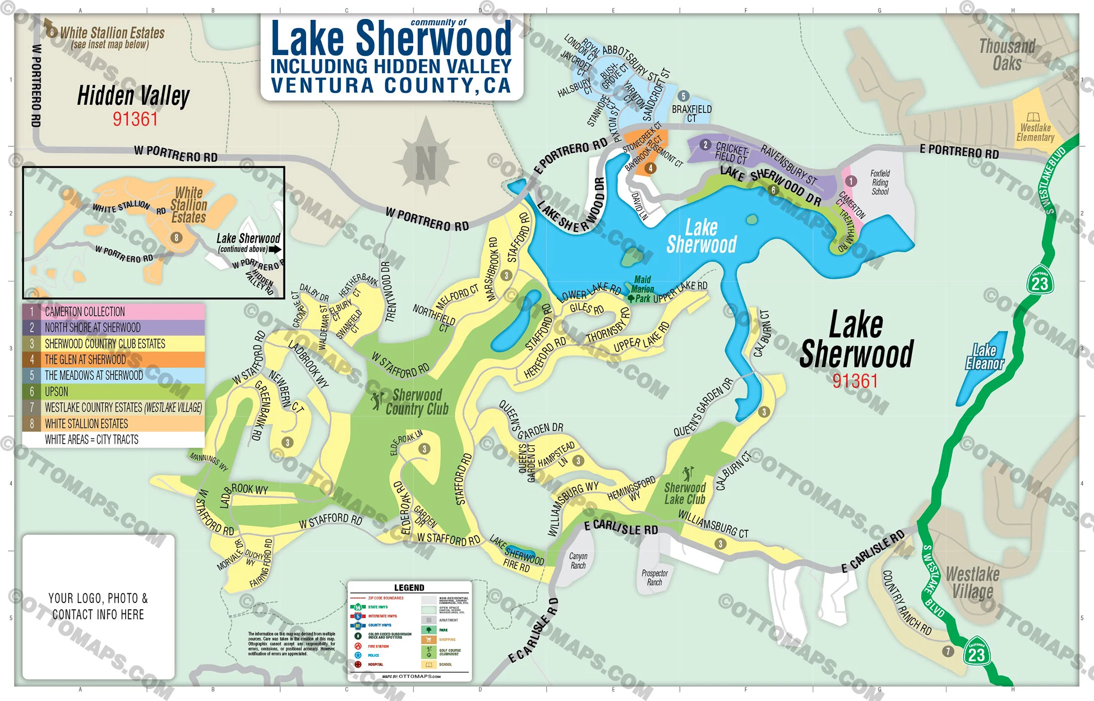 Lake Sherwood Map with Hidden Valley, Ventura County, CA - FILES - PDF and AI Files, editable, vector, royalty free - Image 3