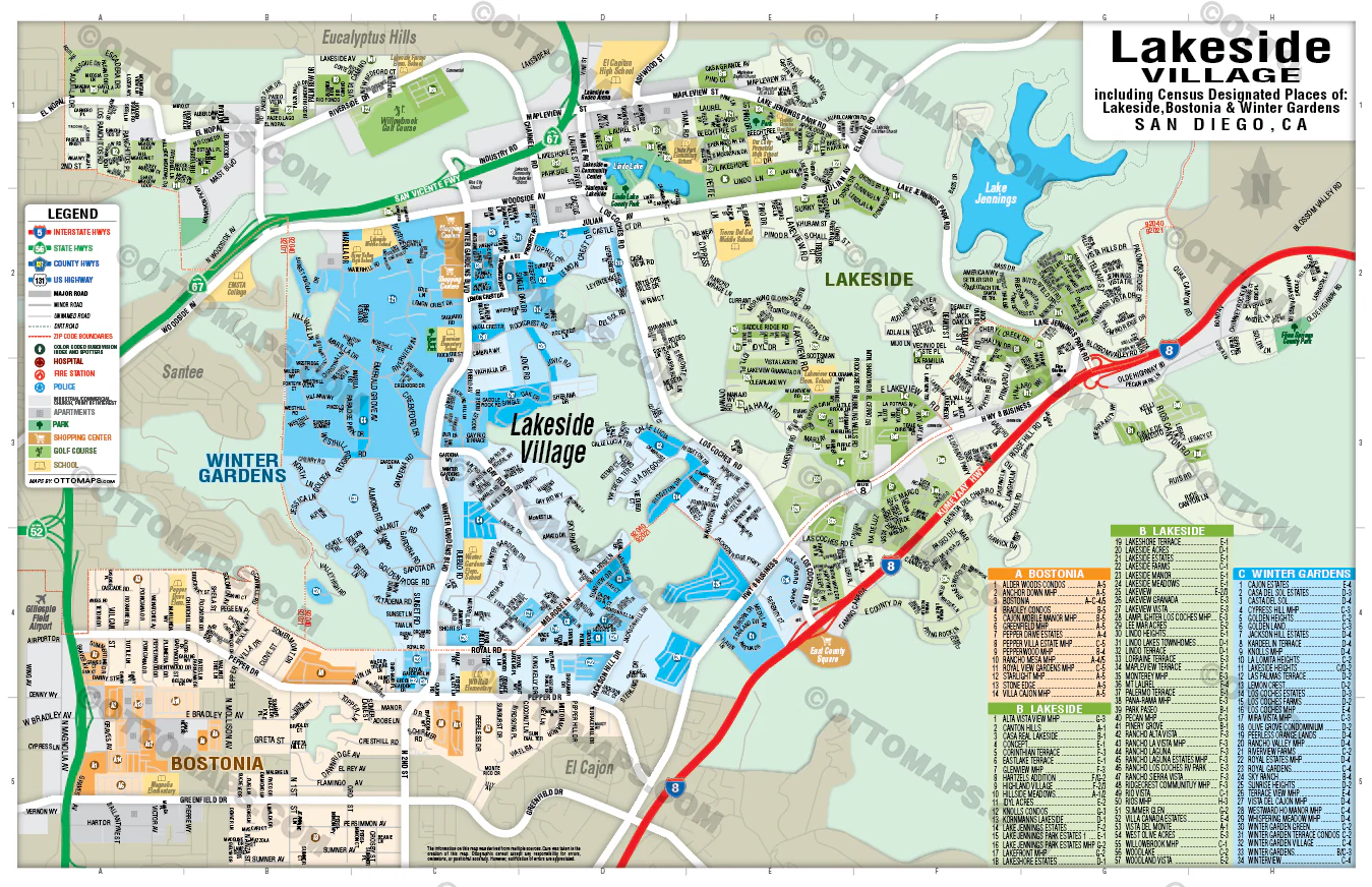 Lakeside Map, San Diego County, CA - POSTER PRINTS - Image 3