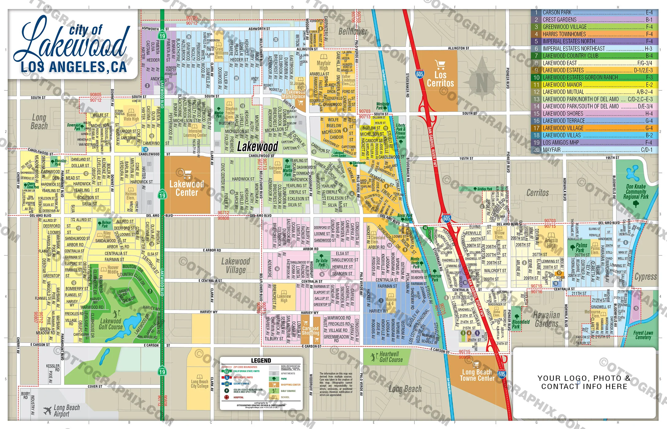 Lakewood Map, Los Angeles County, CA - FILES - PDF and AI, editable, vector, royalty free
