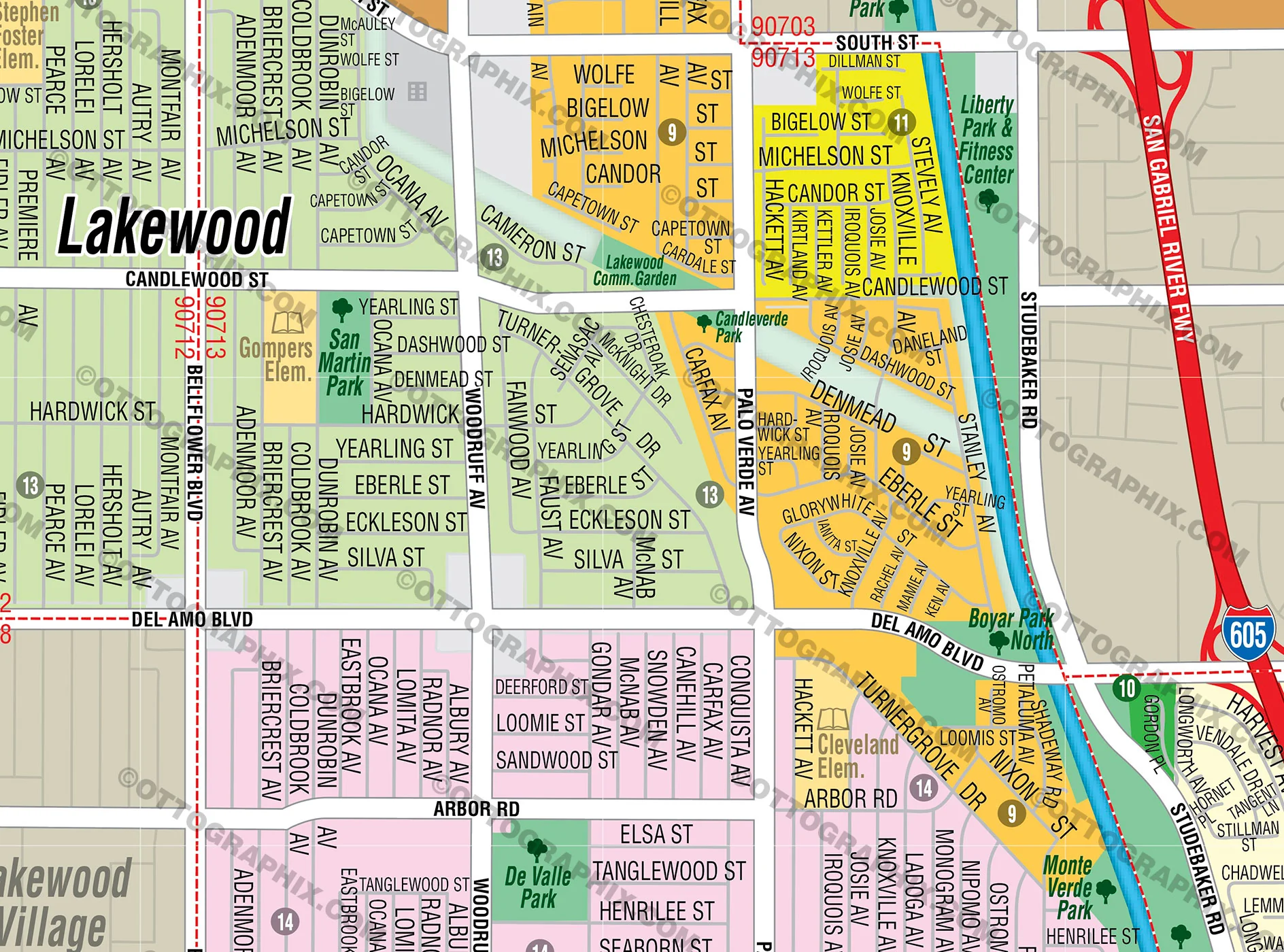 Lakewood Map, Los Angeles County, CA - FILES - PDF and AI, editable, vector, royalty free - Image 2
