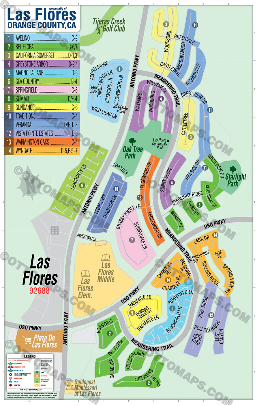 Las Flores Map, Orange County, CA - FILES - PDF and AI Files, editable, vector, royalty free