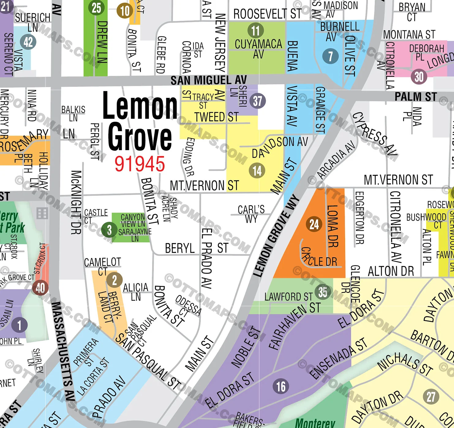 Lemon Grove Map, San Diego County, CA - FILES - PDF and AI, editable, vector, royalty free - Image 2