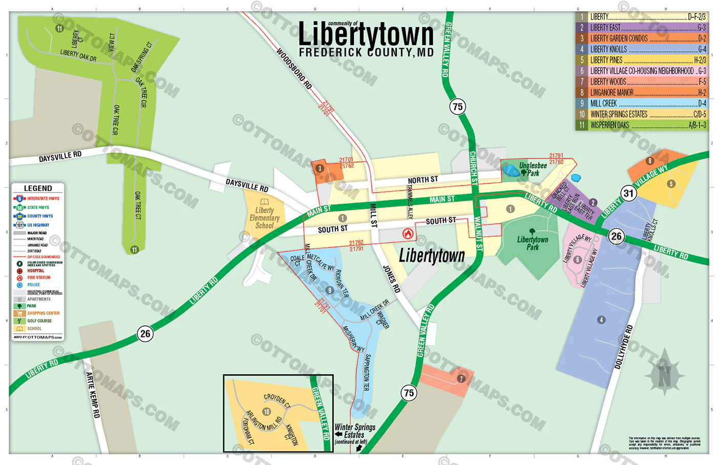 Libertytown Map, Frederick County, MD - FILES - PDF and AI Files, editable, vector, royalty free