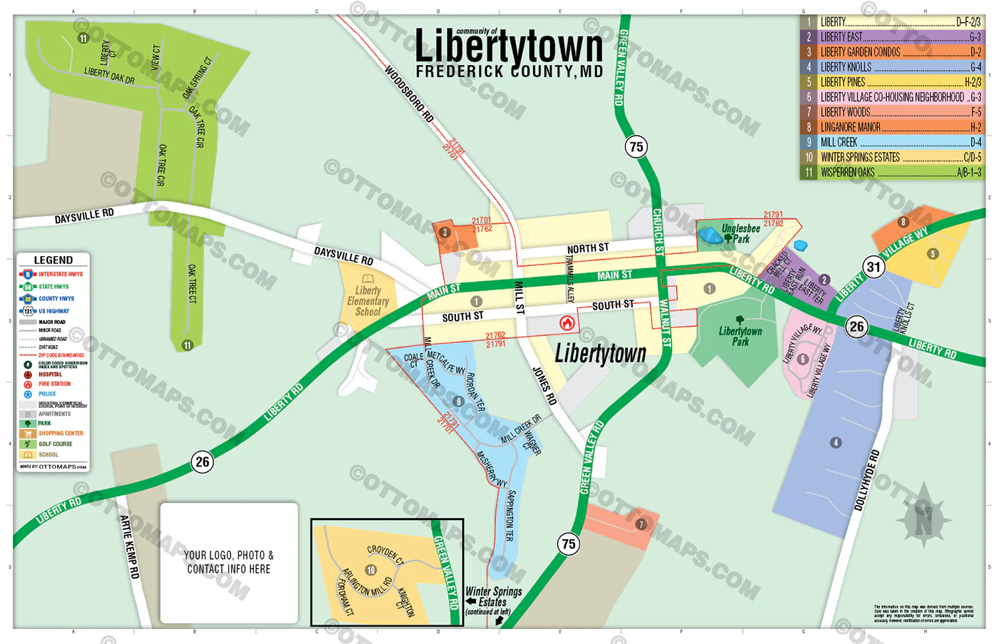 Libertytown Map, Frederick County, MD - FILES - PDF and AI Files, editable, vector, royalty free - Image 3