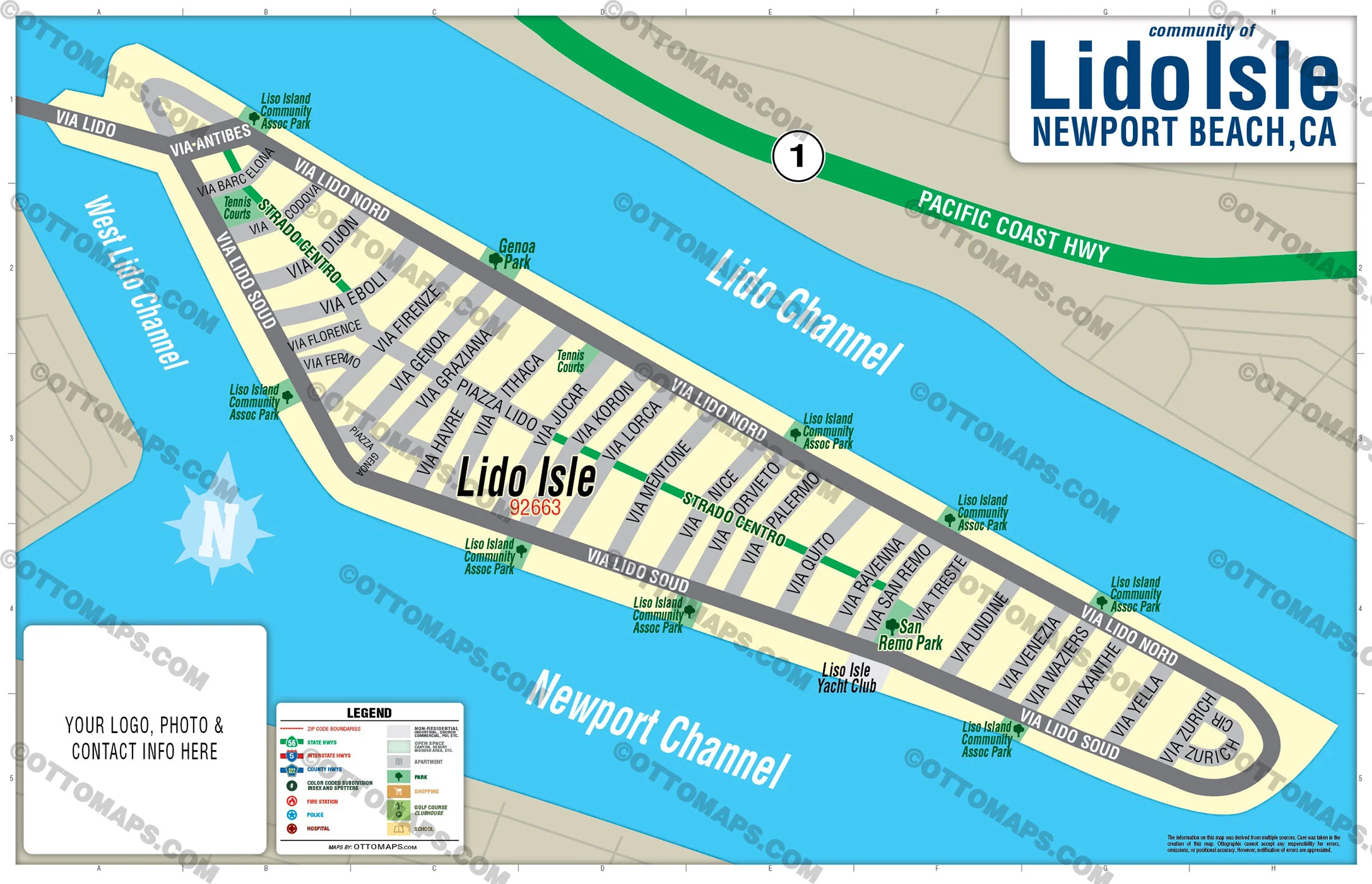 Lido Isle Map, Newport Beach, CA - FILES - PDF and AI, editable, vector, royalty free