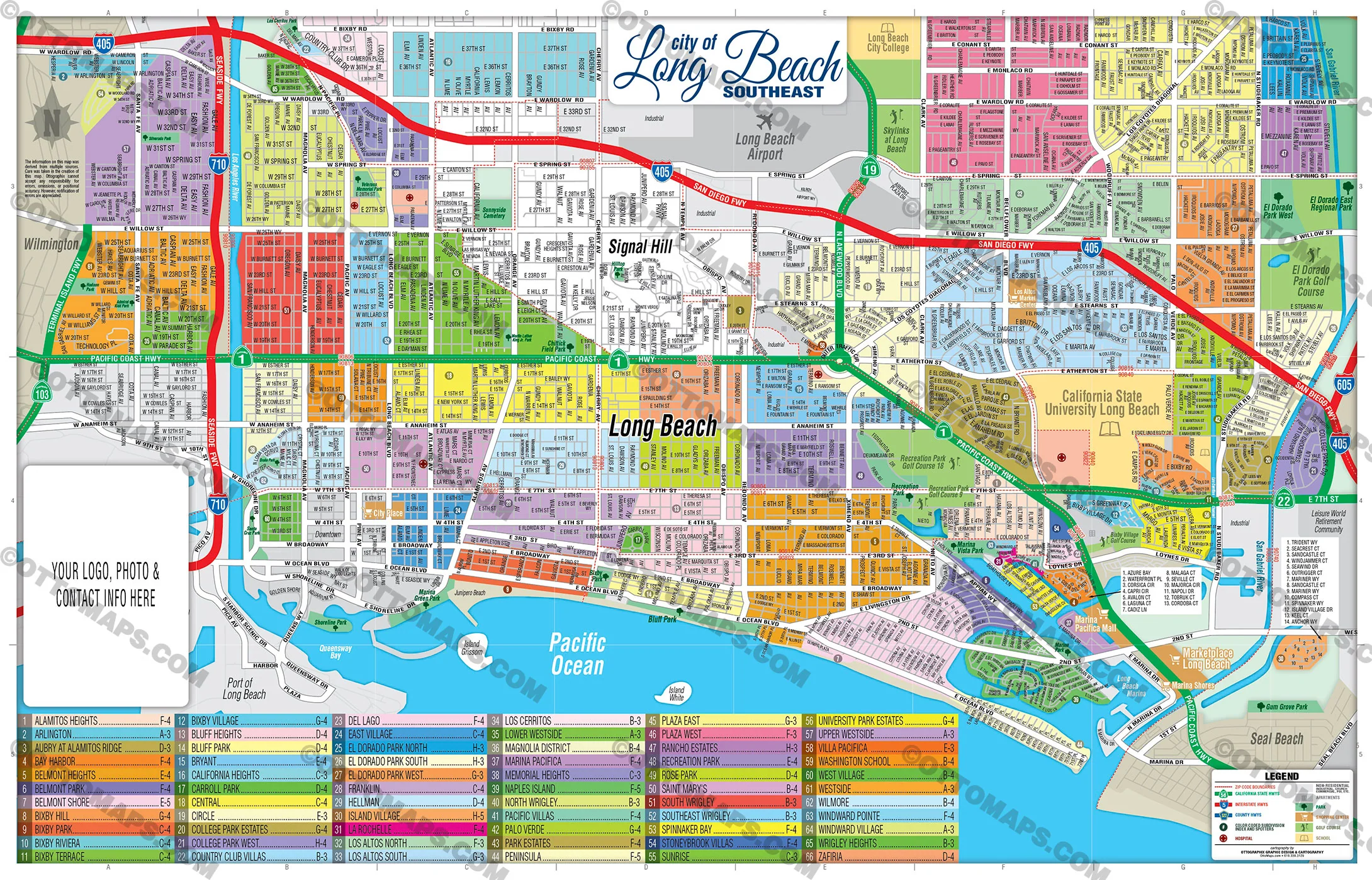 Long Beach Map - SouthEast - PDF, Editable, Royalty Free - FILES - PDF and AI, editable, vector, royalty free