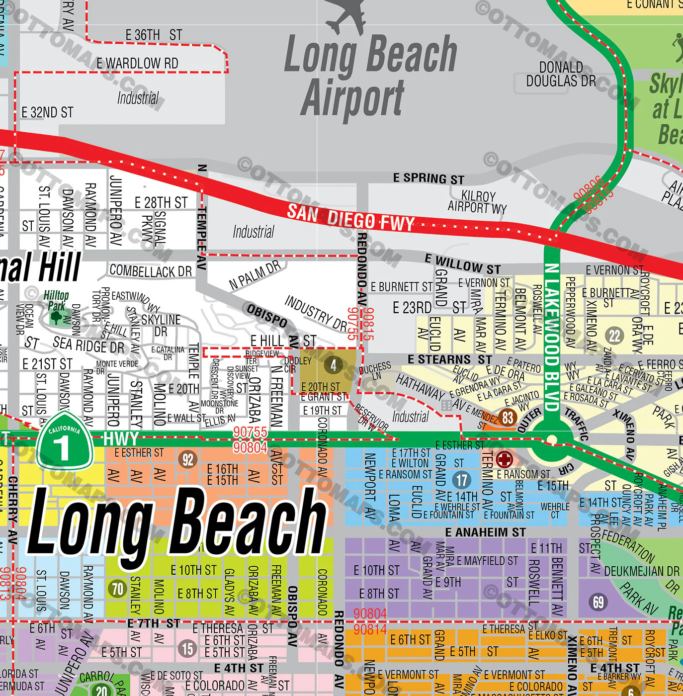 Long Beach Map WEST, Los Angeles County, CA - FILES - PDF and AI, editable, vector, royalty free - Image 2