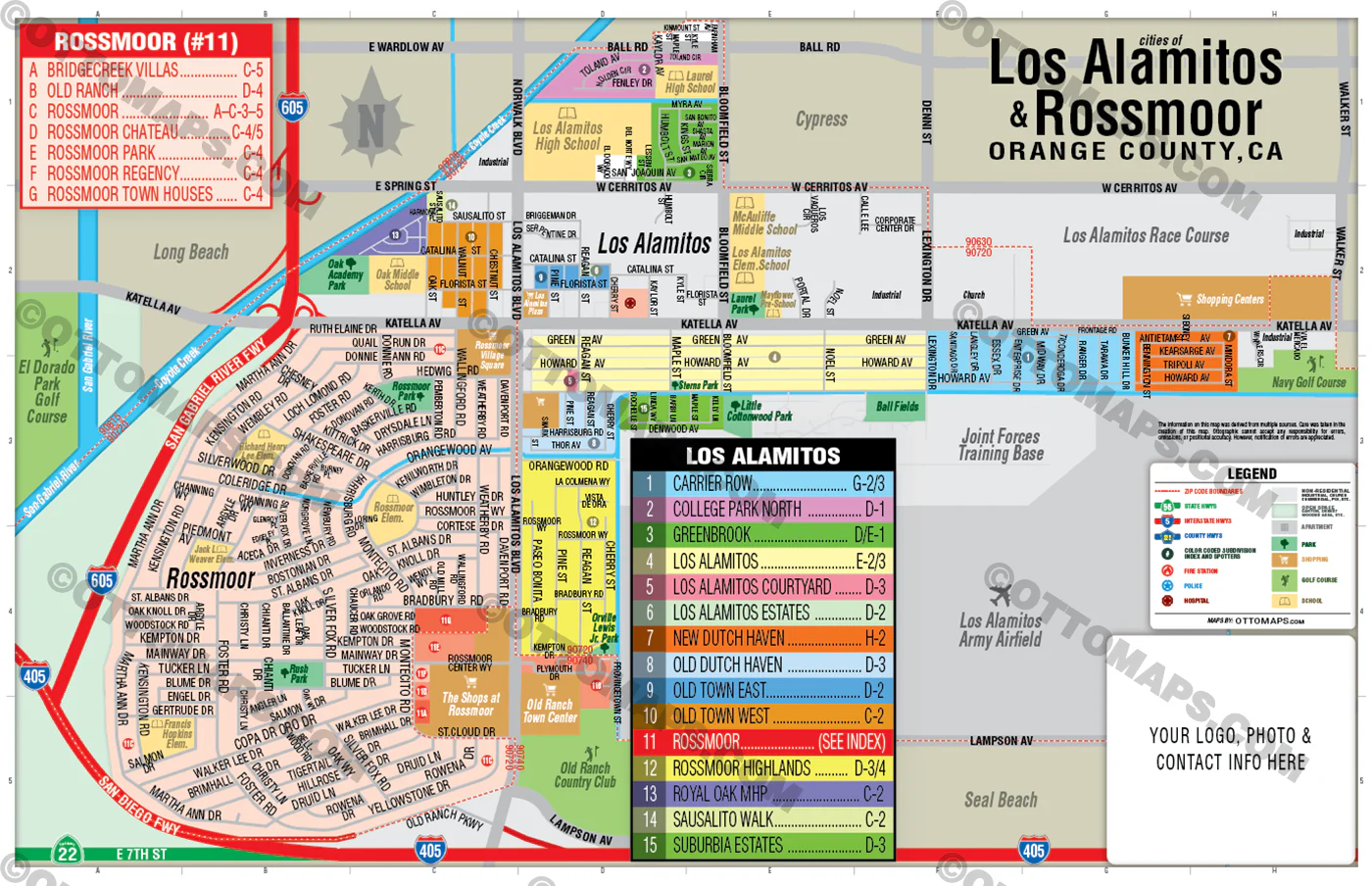 Los Alamitos and Rossmoor Map, Orange County, CA - FILES - PDF and AI Files, editable, vector, royalty free - Image 3