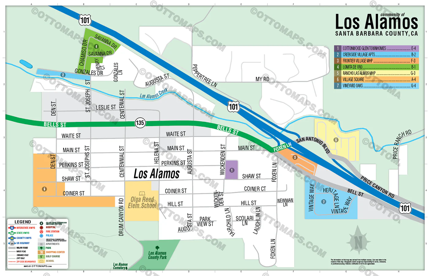 Los Alamos Map, Santa Barbara County, CA - POSTER PRINTS - Image 2