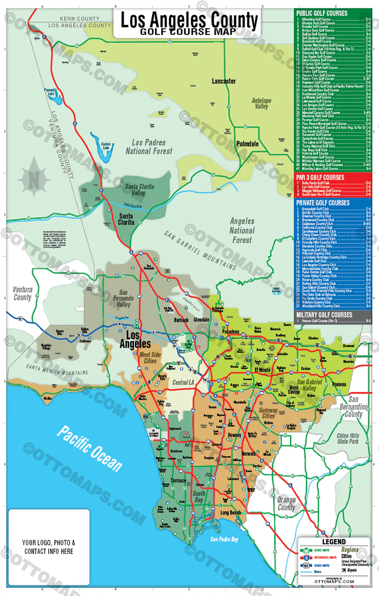 Los Angeles County Golf Course Map - FILES - PDF and AI, editable, layered, vector, royalty free - Image 3