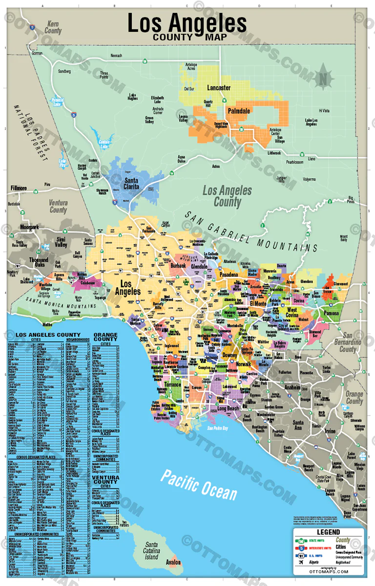Los Angeles County Map - Cities Colorized (No Zip Codes) - FILES - PDF and AI
