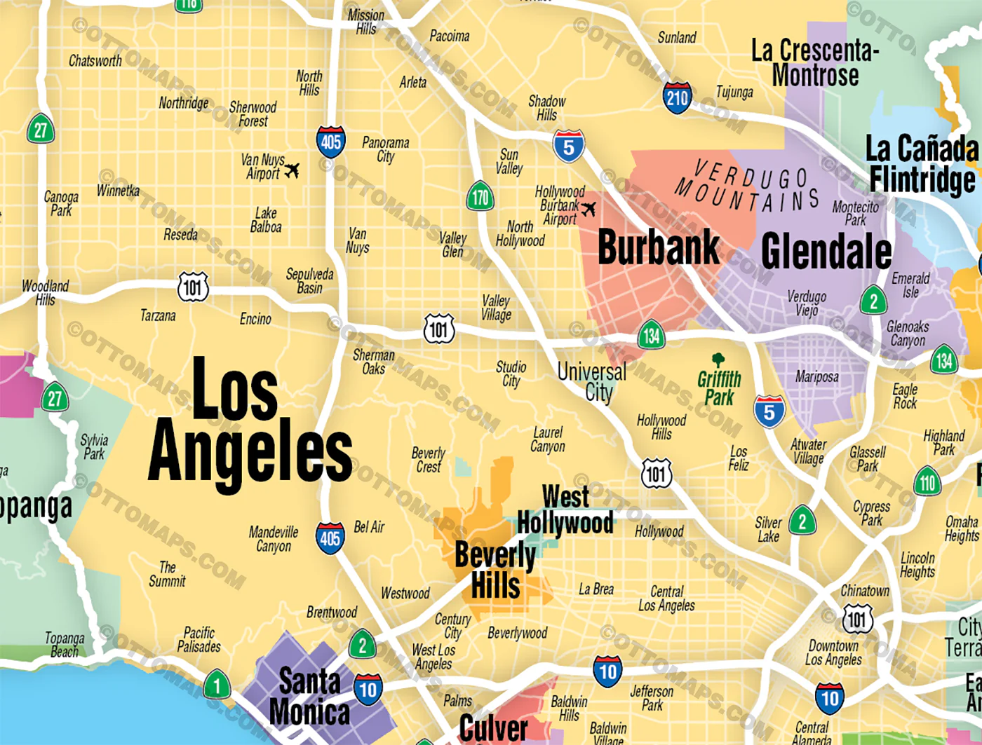 Los Angeles County Map - Cities Colorized (No Zip Codes) - FILES - PDF and AI - Image 2