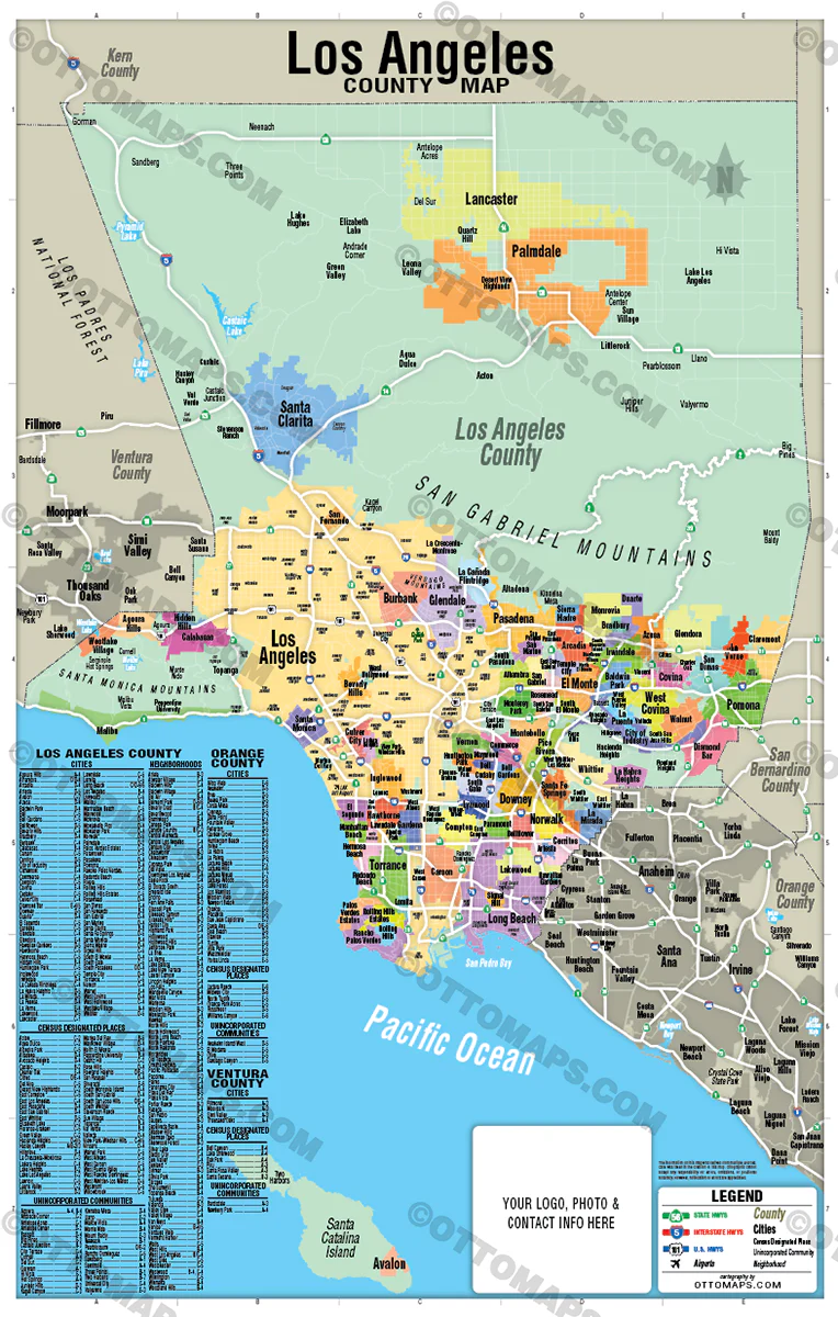 Los Angeles County Map - Cities Colorized (No Zip Codes) - FILES - PDF and AI - Image 3