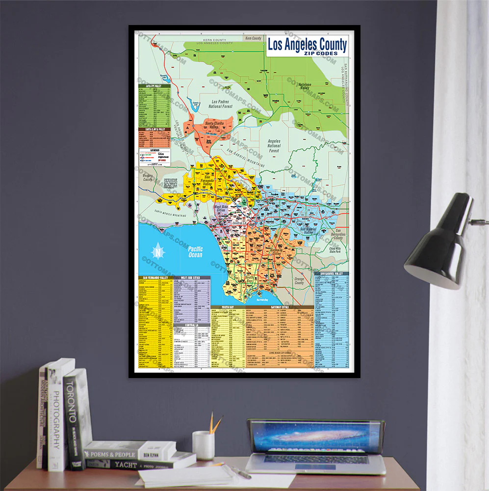 Los Angeles County Zip Code Map (Regions Colored) - POSTER PRINTS - Image 3