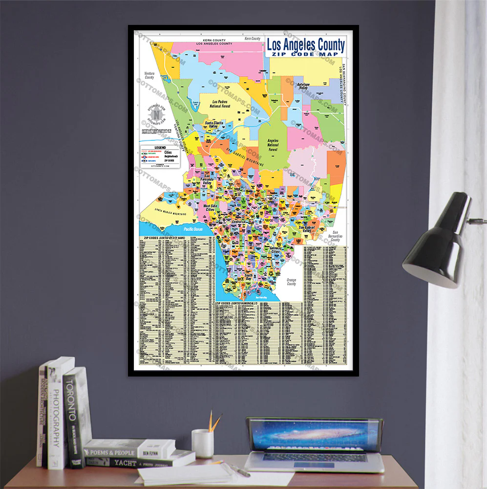 Los Angeles County Zip Code Map (Zip Codes Colored) - POSTER PRINTS - Image 3
