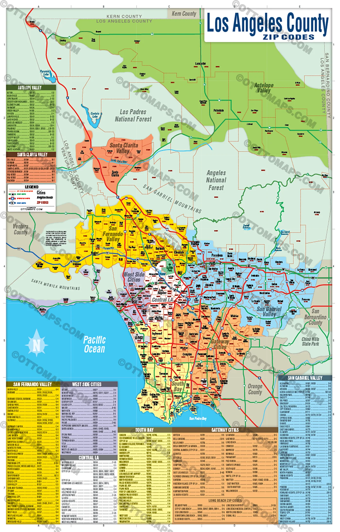 Los Angeles County Zip Code Map (Regions Colored) - FILES - PDF and AI - Image 3