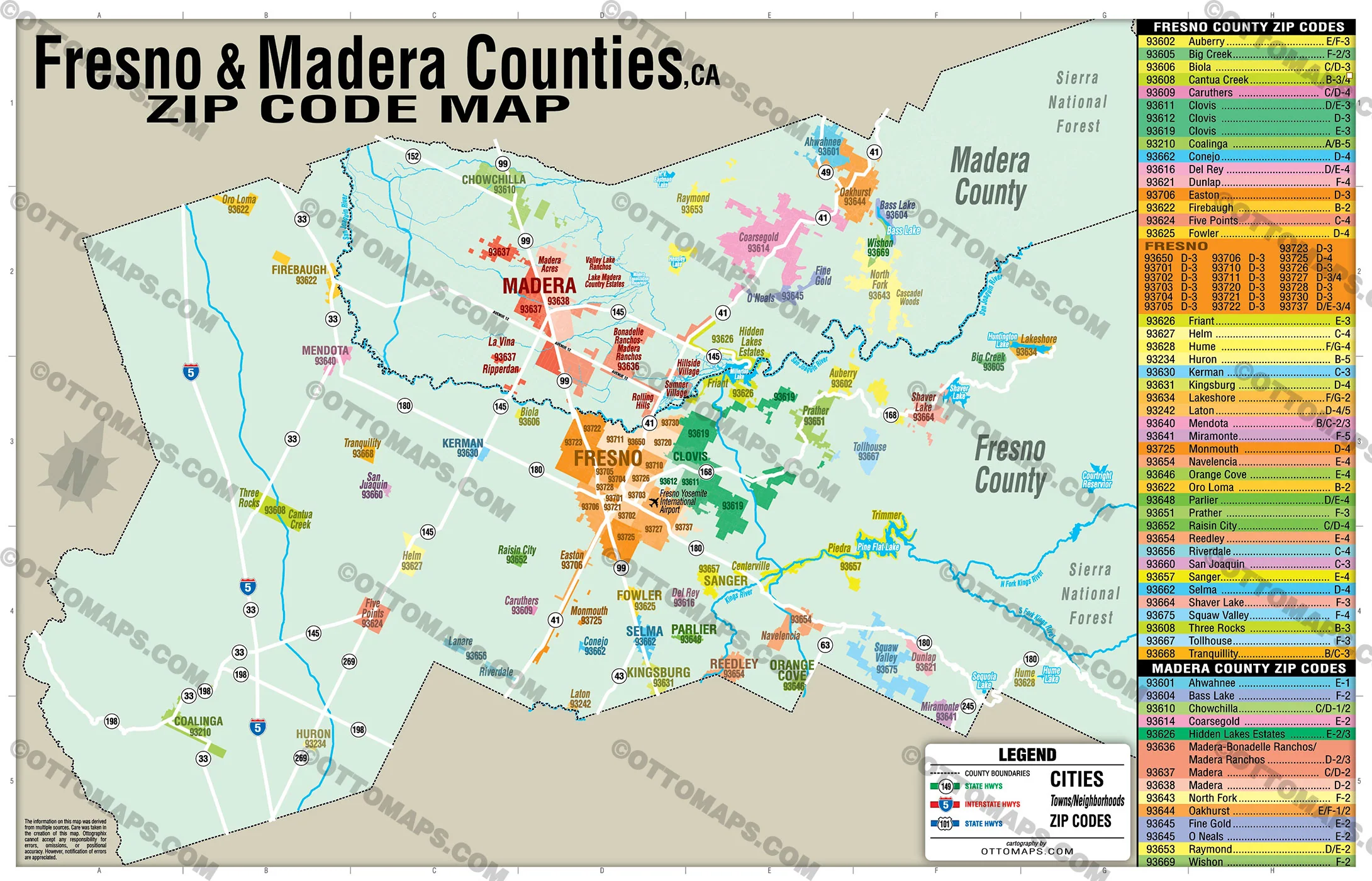 Madera and Fresno Counties Zip Code Map - California - FILES - PDF and AI, editable, vector, royalty free - Image 3