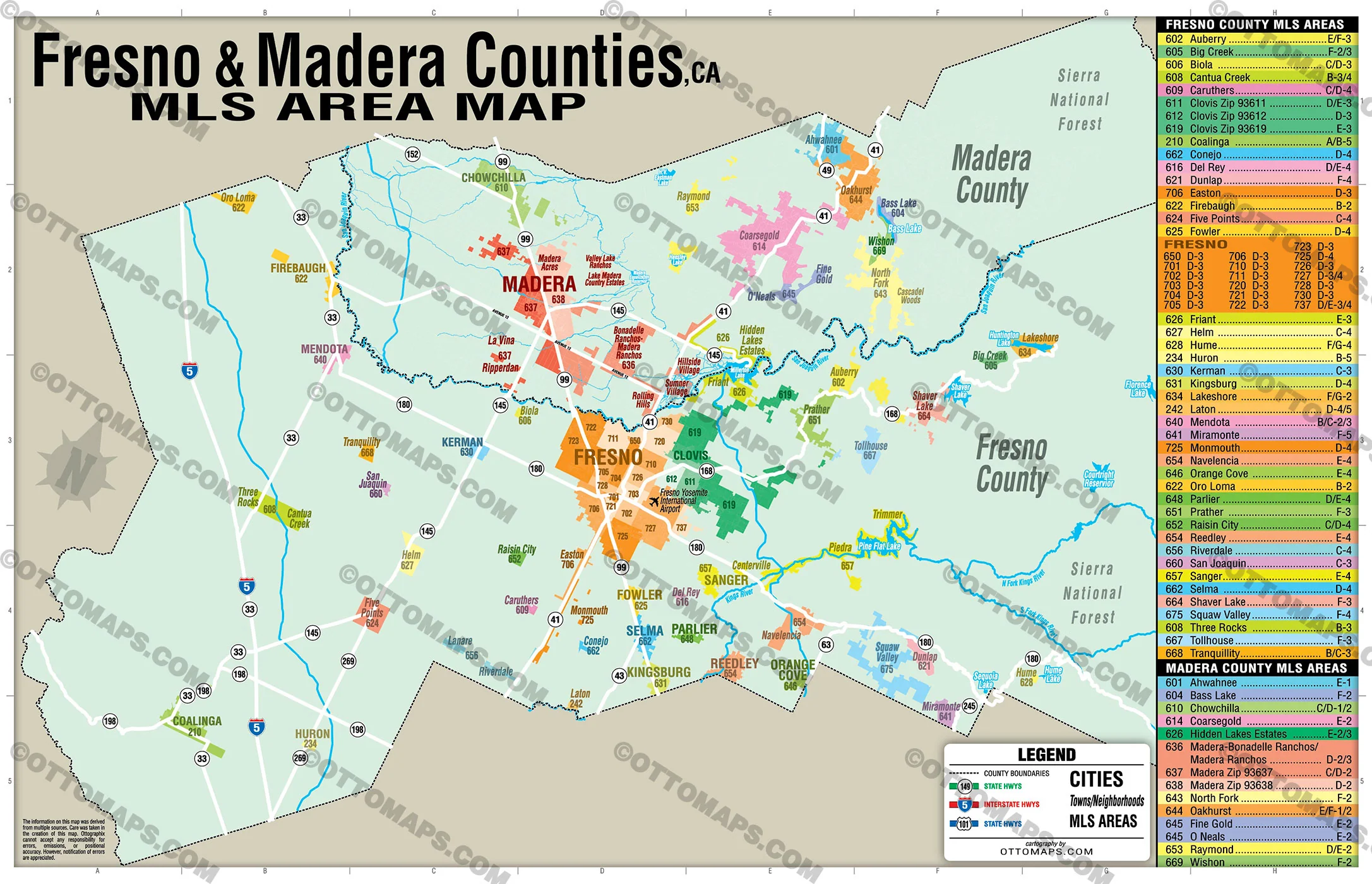 Fresno and Madera Counties MLS Area Map - California - FILES - PDF and AI, editable, vector, royalty free - Image 3