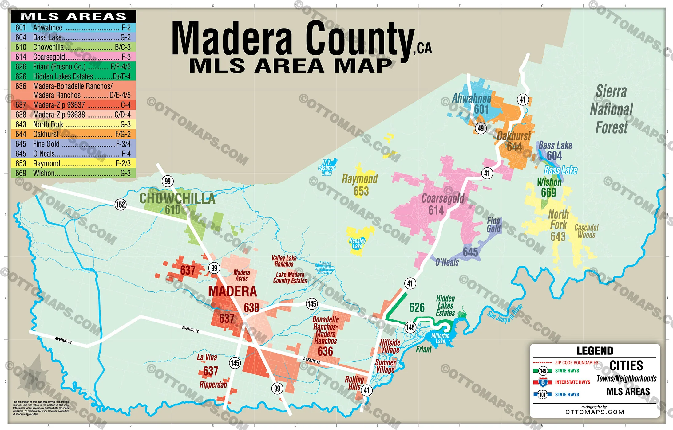 Madera County MLS Area Map - California - FILES - PDF and AI, editable, vector, royalty free - Image 3